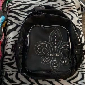 Miss me black and purple detailed back pack